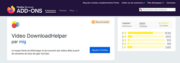 Ajouter Video DownloadHelper à Firefox