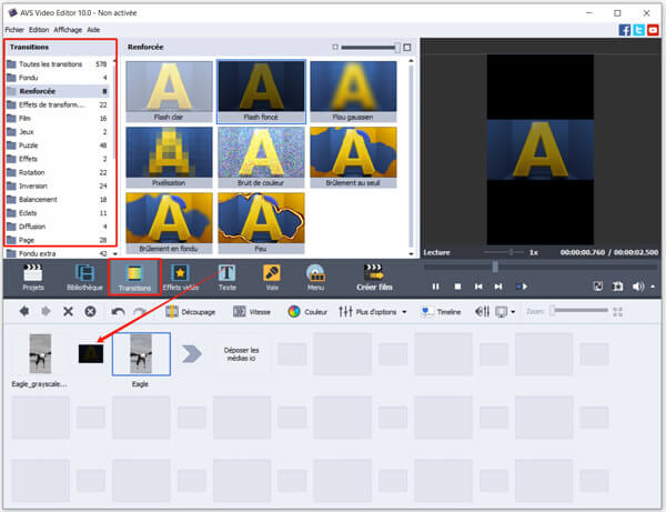 Ajouter les transitions avec AVS Video Editor