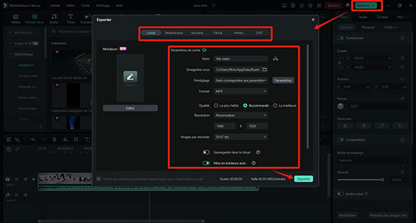 Exporter la vidéo avec Filmora
