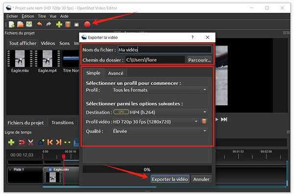 Exporter la vidéo avec OpenShot Video Editor