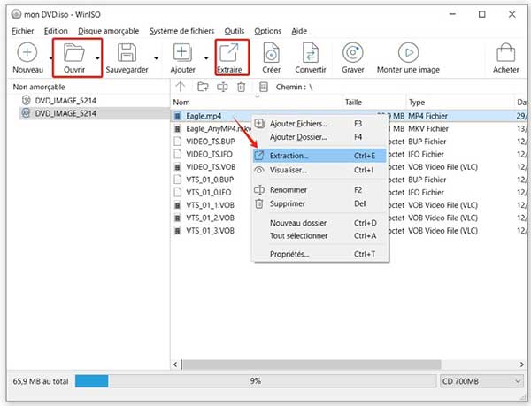 Extraire la vidéo d'un fichier ISO avec WinISO