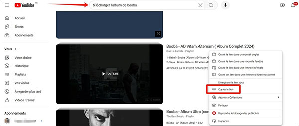  Copier le lien de l'album sur YouTube
